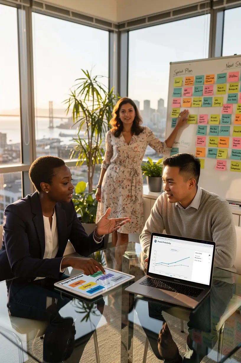 Close-up of hands organizing a daily planner with color-coded time blocks for efficient scheduling.
